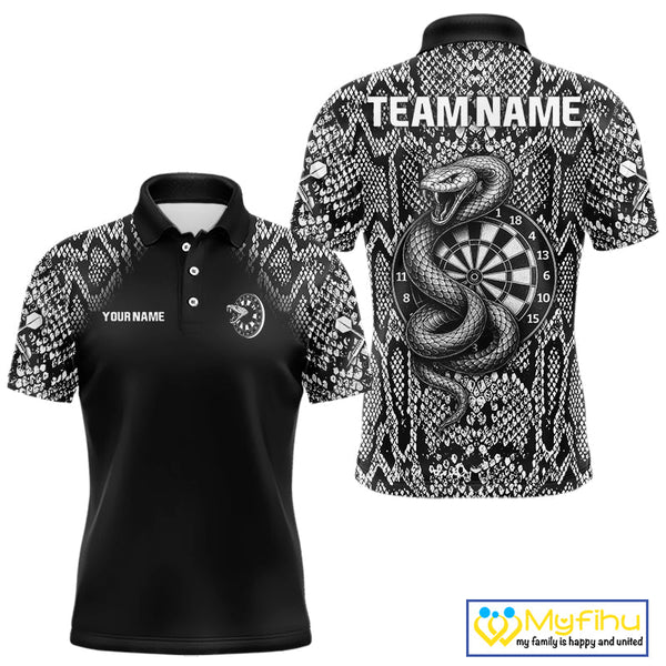Custom Black And White Snake Dart Jerseys, Dart League Shirt Dart Men Polo Shirt NYN0374