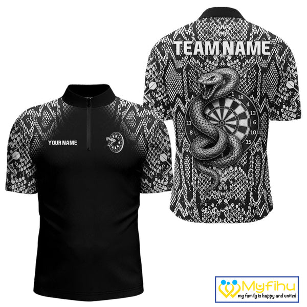 Custom Black And White Snake Dart Jerseys, Dart League Shirt Dart Men Quarter-Zip Shirt NYN0374