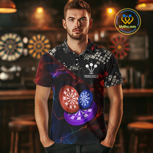 Custom Colorful Thunder Lightning Dartboard Dart Team Men Polo Shirt, Dart League Shirt NYN0634