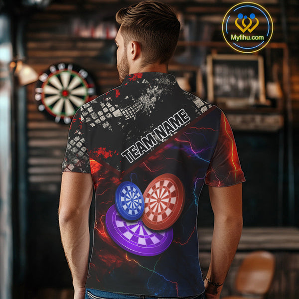 Custom Colorful Thunder Lightning Dartboard Dart Team Men Polo Shirt, Dart League Shirt NYN0634