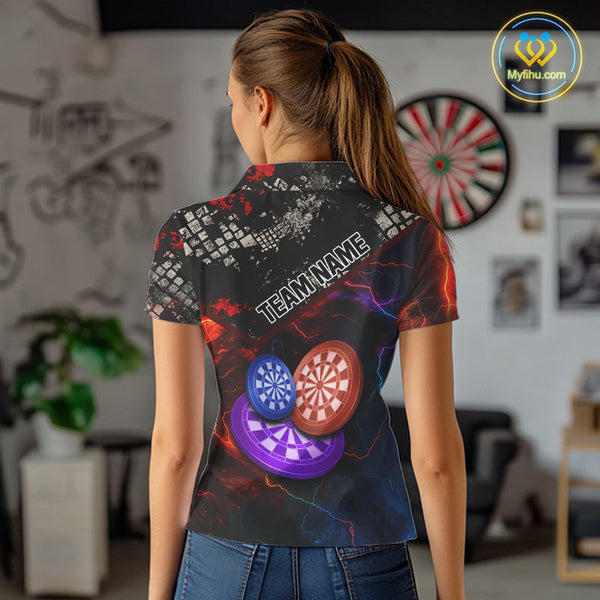 Custom Colorful Thunder Lightning Dartboard Dart Team Women Polo Shirt, Dart League Shirt NYN0634