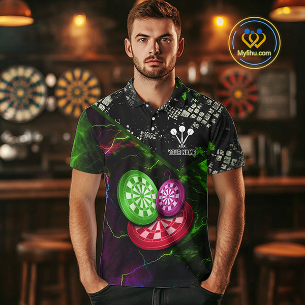 Custom Red, Green And Purple Dartboards Dart Polo Shirt For Men, Dart Jerseys NYN0635