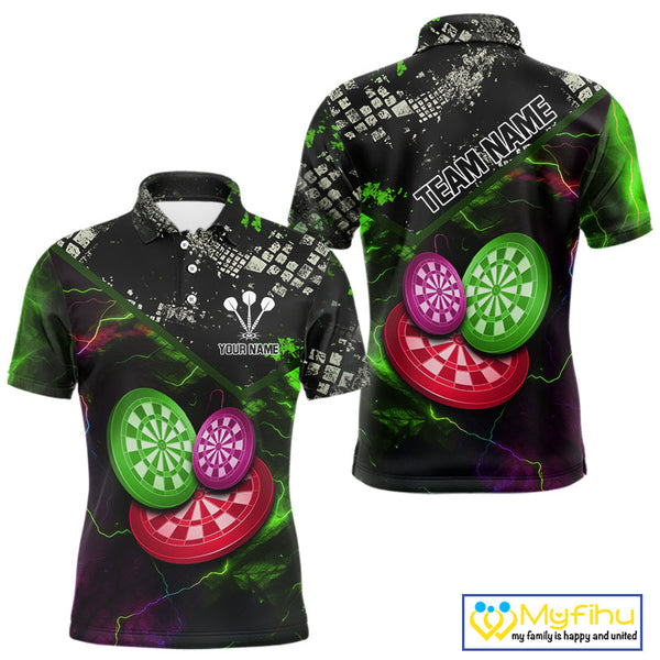 Custom Red, Green And Purple Dartboards Dart Polo Shirt For Men, Dart Jerseys NYN0635
