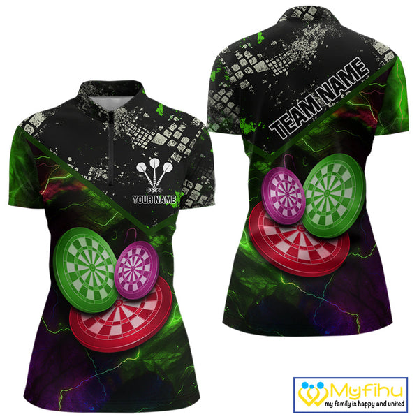 Custom Red, Green And Purple Dartboards Dart Women Quarter-Zip Shirt, Dart Jerseys NYN0635
