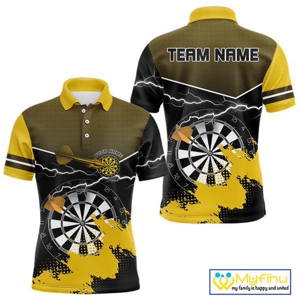 Custom Black And Yellow Thunder Lightning Dart Jerseys, Dart Team Men Polo Shirt NYN0382