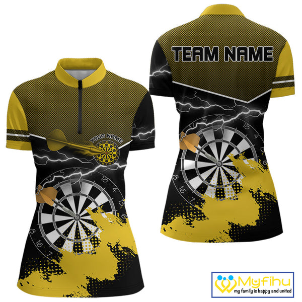 Custom Black And Yellow Thunder Lightning Dart Jerseys, Dart Team Women Quarter-Zip Shirt NYN0382