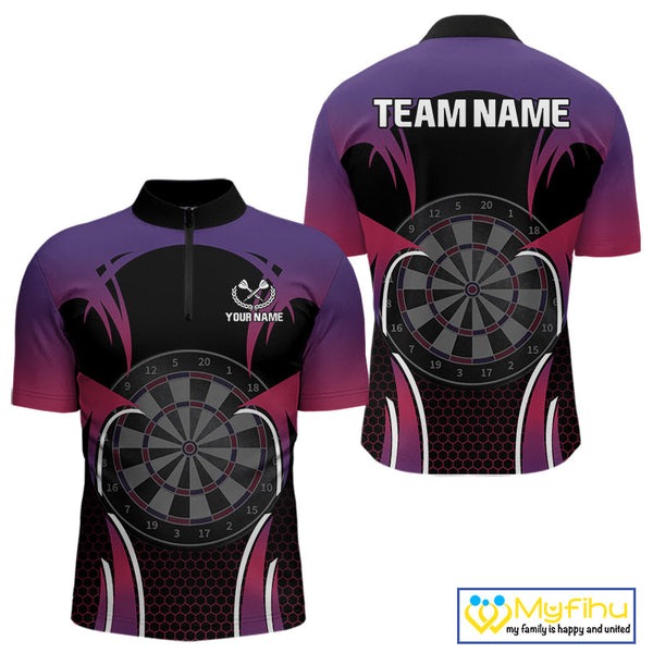 Custom Pink And Purple Dart Jerseys, Dart Men Quarter-Zip Shirt Team Uniform NYN0384