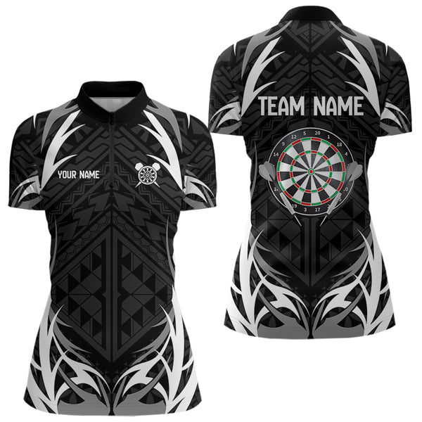 Custom Black And White Tribal Dart Team Women Quarter-Zip Shirt, Dart Tournament Shirt NYN0041