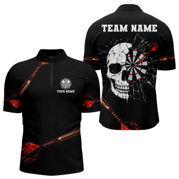 Custom Break Glass Skull Dart Team Men Quarter-Zip Shirts, Halloween Dart Outfit NYN0045