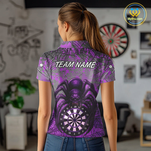Custom Purple Splatter Spider Dart Polo Shirts For Women, Halloween Dart Jerseys NYN0394