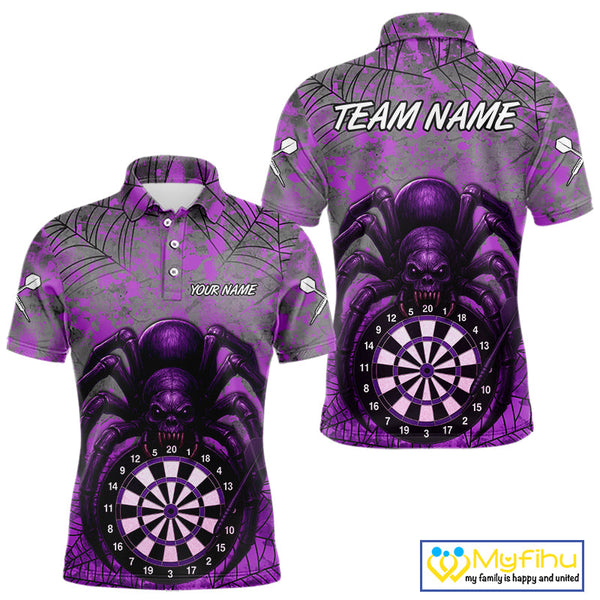 Custom Purple Splatter Spider Dart Polo Shirts For Men, Halloween Dart Jerseys NYN0394