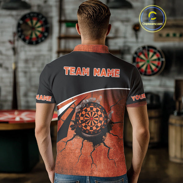 Custom Black And Orange Dart Jerseys, Dart Team Polo Shirts For Men NYN0056