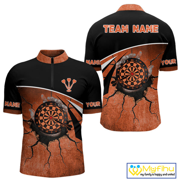Custom Black And Orange Dart Jerseys, Dart Team Quarter-Zip Shirts For Men NYN0056