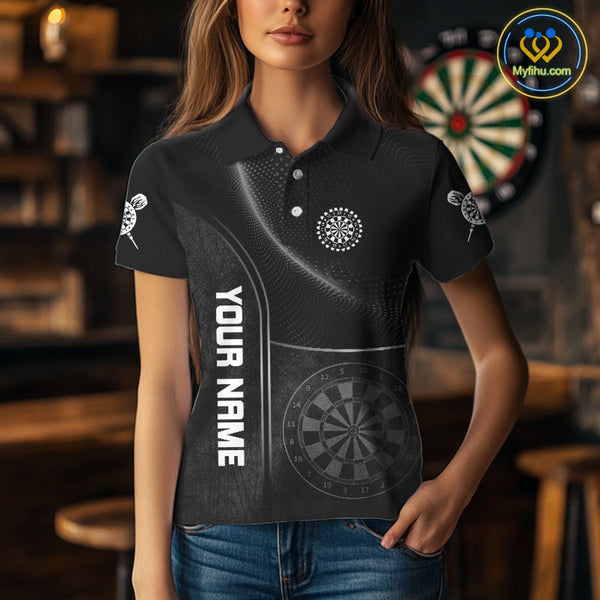 Custom Black And White Dartboard Darts Team Polo Shirts For Women, Dart Tournament Shirt NYN0057