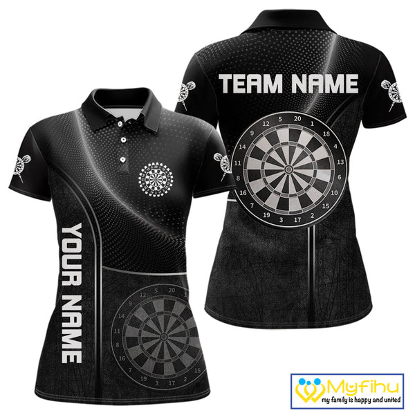 Custom Black And White Dartboard Darts Team Polo Shirts For Women, Dart Tournament Shirt NYN0057