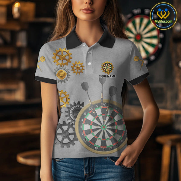 Custom Steam Punk Skull Dart Polo Shirt For Women, Halloween Dart Outfit NYN0401