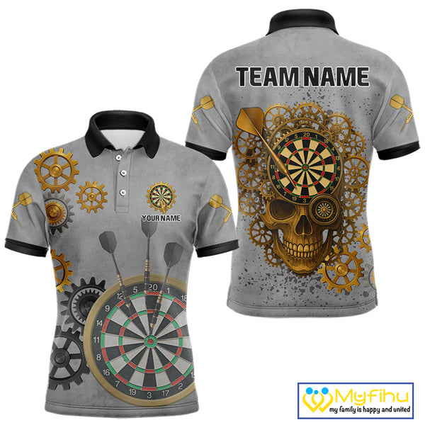 Custom Steam Punk Skull Dart Polo Shirt For Men, Halloween Dart Outfit NYN0401