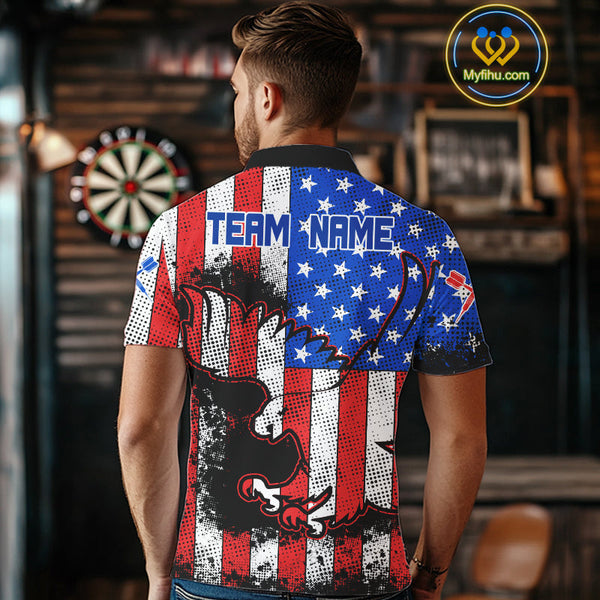 Custom Grunge US Flag Dart Patriotic Eagle Dart Team Polo Shirts For Men NYN0214