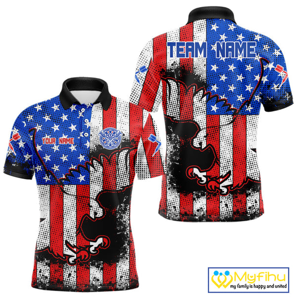 Custom Grunge US Flag Dart Patriotic Eagle Dart Team Polo Shirts For Men NYN0214