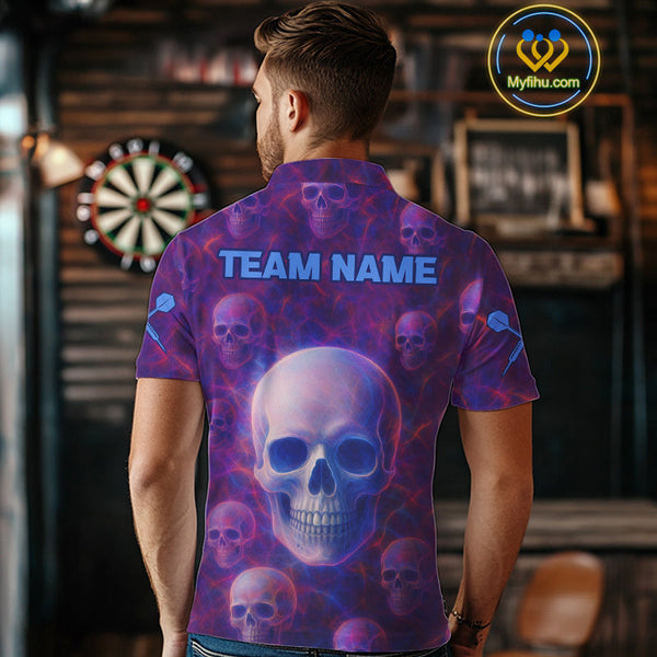 Custom Blue And Purple Dart Polo Shirts For Men, Dart Team Halloween Outfit NYN0403