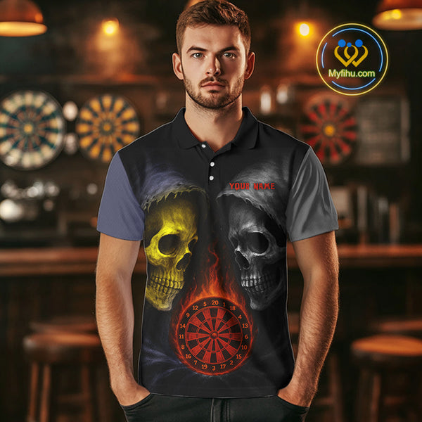 Custom Grim Reaper Red Flame Dartboard Dart Team Men Polo Shirts, Halloween Dart Outfit NYN0404