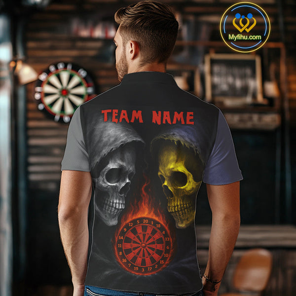 Custom Grim Reaper Red Flame Dartboard Dart Team Men Polo Shirts, Halloween Dart Outfit NYN0404