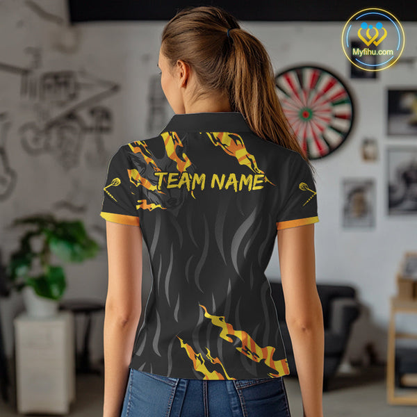Custom Black And Yellow Camo Wolf Dart Team Women Polo Shirts, Dart Jerseys NYN0406