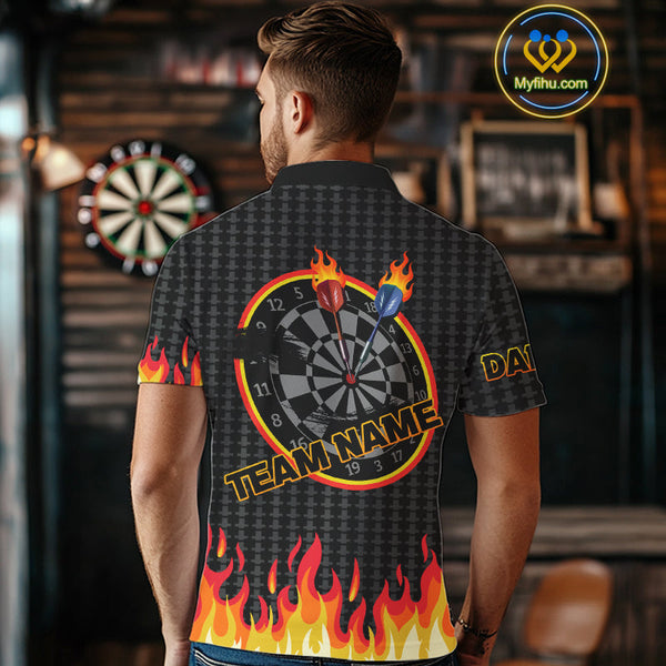 Custom Fire Flame Dartboard Dart Jerseys, Team Polo Shirts For Men, Dart League Shirt NYN0409