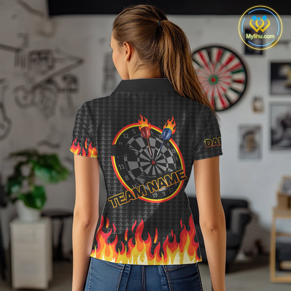 Custom Fire Flame Dartboard Dart Jerseys, Team Polo Shirts For Women, Dart League Shirt NYN0409