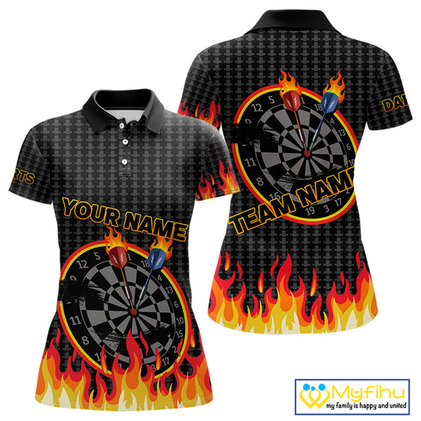 Custom Fire Flame Dartboard Dart Jerseys, Team Polo Shirts For Women, Dart League Shirt NYN0409