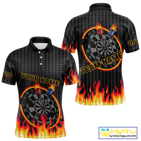 Custom Fire Flame Dartboard Dart Jerseys, Team Polo Shirts For Men, Dart League Shirt NYN0409