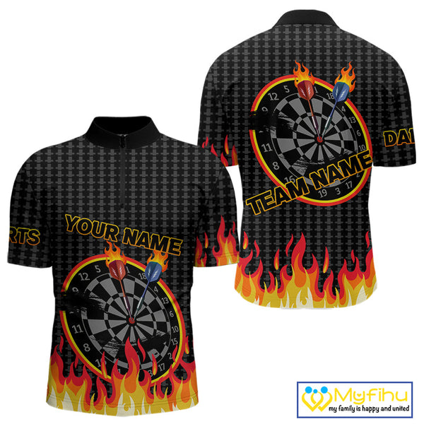 Custom Fire Flame Dartboard Dart Jerseys, Team Quarter-Zip Shirts For Men, Dart League Shirt NYN0409