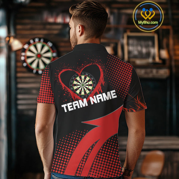 Custom Black And Red Dart Jerseys, Love Dart Team Men Polo Shirt Dart League Shirt NYN0219