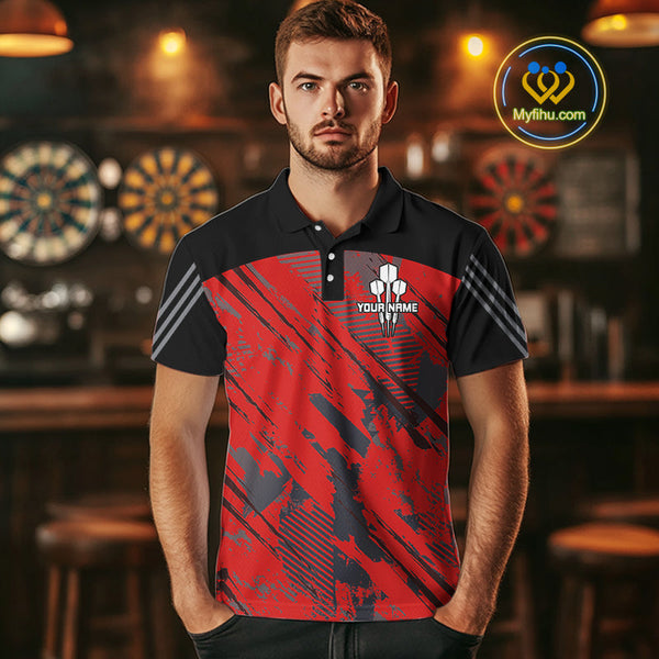 Custom Red Camo Dart Tournament Team Shirt, Dart Men Polo Shirts NYN0220