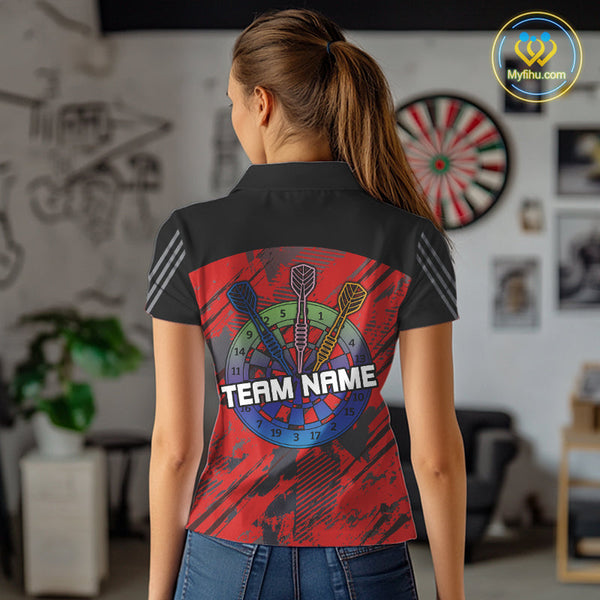 Custom Red Camo Dart Tournament Team Shirt, Dart Women Polo Shirts NYN0220