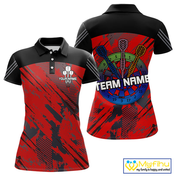 Custom Red Camo Dart Tournament Team Shirt, Dart Women Polo Shirts NYN0220