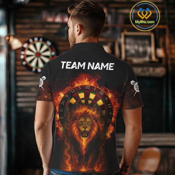 Custom Fire Flame Lion Dart Polo Shirts For Men, Dart Team Tournament Shirt NYN0224