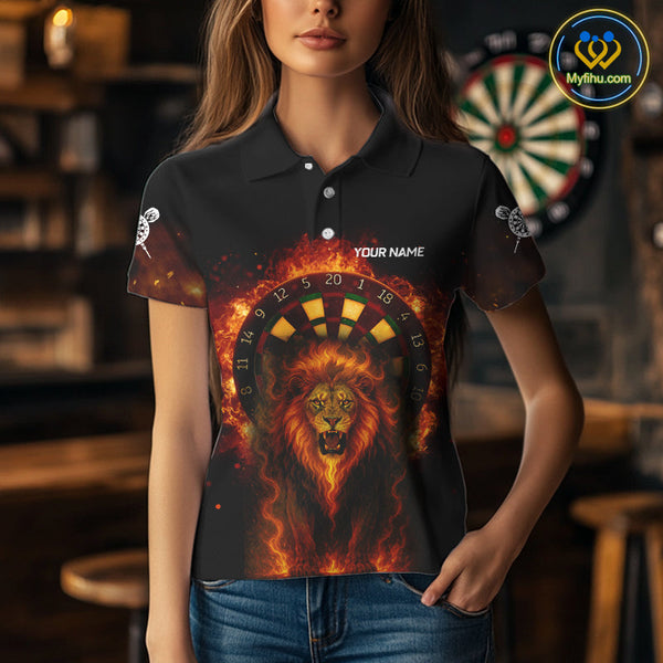 Custom Fire Flame Lion Dart Polo Shirts For Women, Dart Team Tournament Shirt NYN0224