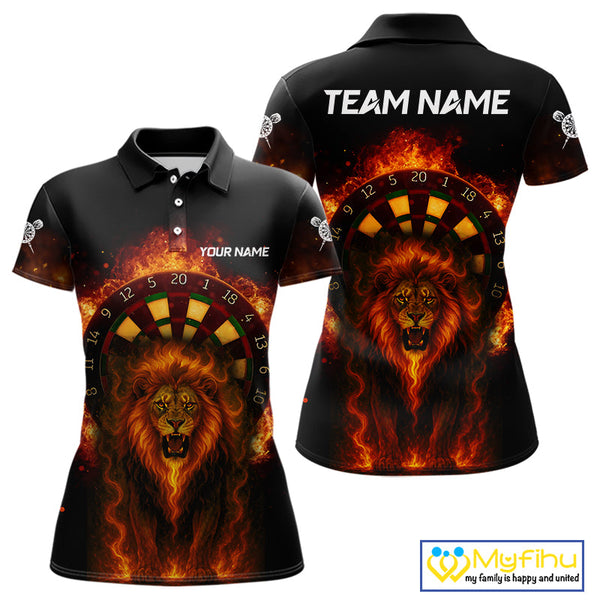 Custom Fire Flame Lion Dart Polo Shirts For Women, Dart Team Tournament Shirt NYN0224