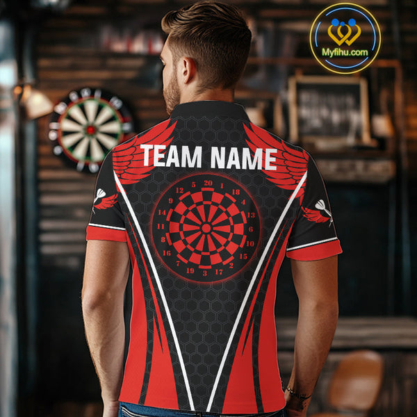 Custom Black And Red Wings Dart Polo Shirts For Men, Dart Team Dart League Shirt NYN0225