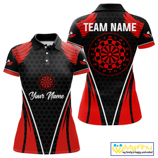 Custom Black And Red Wings Dart Polo Shirts For Women, Dart Team Dart League Shirt NYN0225