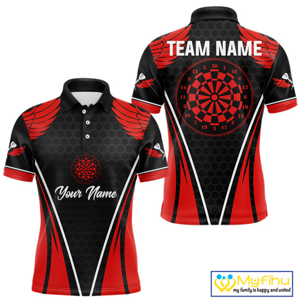 Custom Black And Red Wings Dart Polo Shirts For Men, Dart Team Dart League Shirt NYN0225