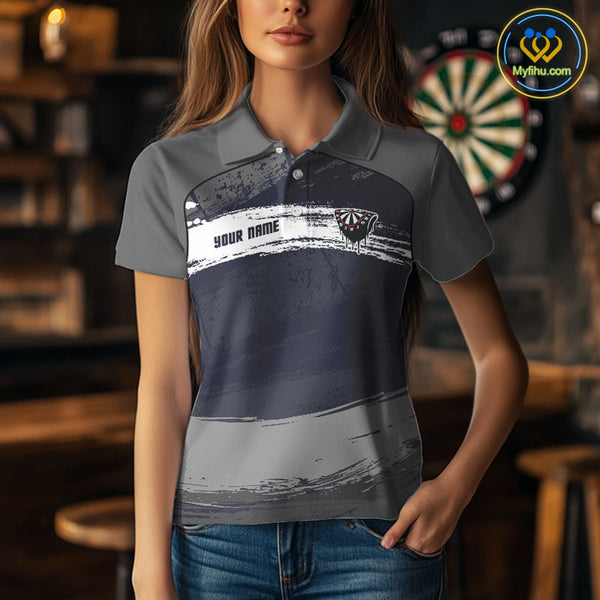 Custom Grunge Black And Gray Dripping Dartboard Dart Team Women Polo Shirt NYN0413
