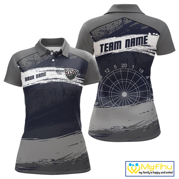 Custom Grunge Black And Gray Dripping Dartboard Dart Team Women Polo Shirt NYN0413