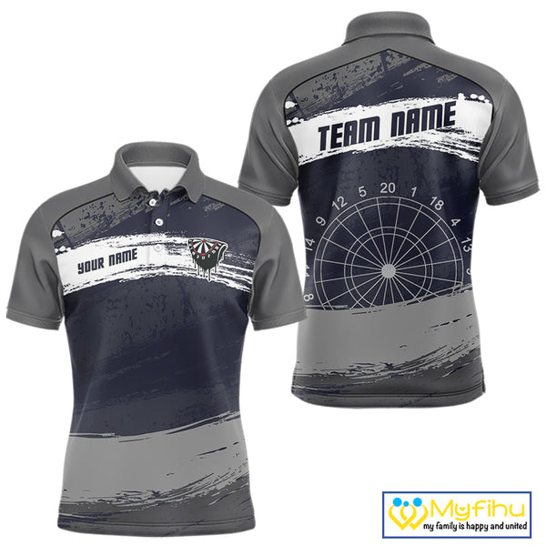 Custom Grunge Black And Gray Dripping Dartboard Dart Team Men Polo Shirt NYN0413