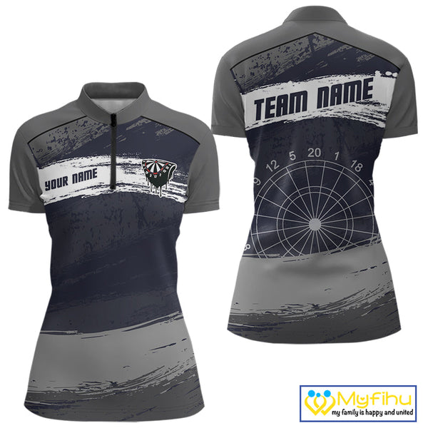 Custom Grunge Black And Gray Dripping Dartboard Dart Team Women Quarter-Zip Shirt NYN0413