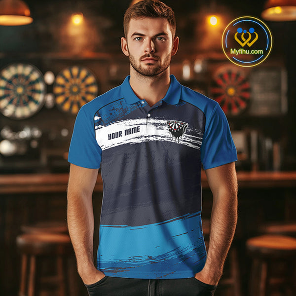 Custom Grunge Black And Blue Dripping Dartboard Dart Team Men Polo Shirt NYN0414