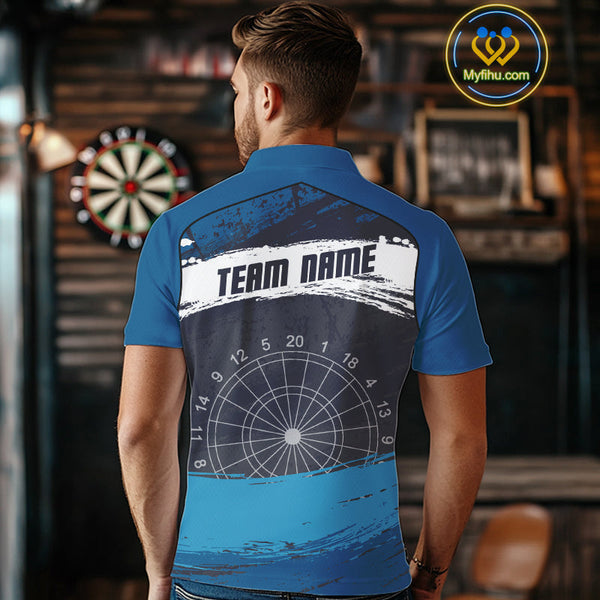 Custom Grunge Black And Blue Dripping Dartboard Dart Team Men Polo Shirt NYN0414