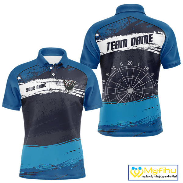 Custom Grunge Black And Blue Dripping Dartboard Dart Team Men Polo Shirt NYN0414