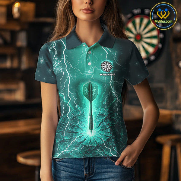 Custom Green Thunder Lightning Dart Team Women Polo Shirts, Dart Jerseys NYN0423